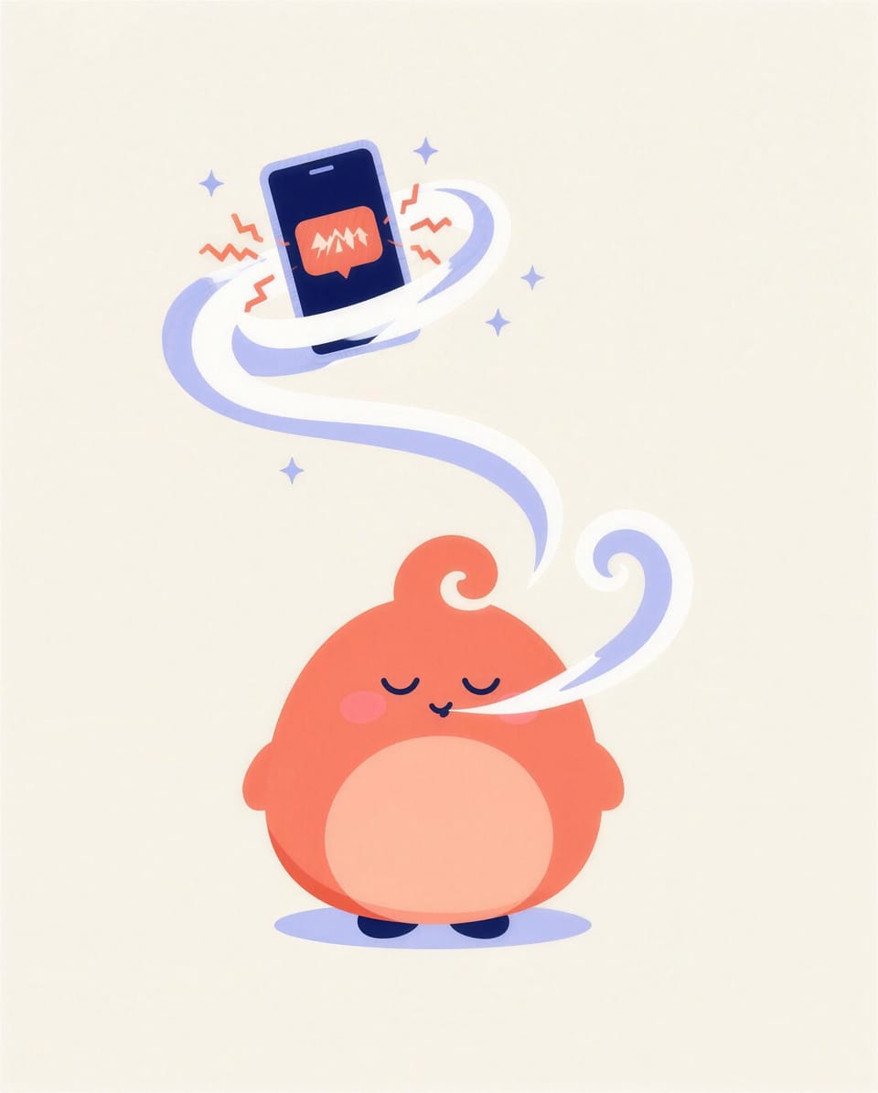 Pip exhales one long, slow breath that wraps around a buzzing phone and softens the angry message on it.